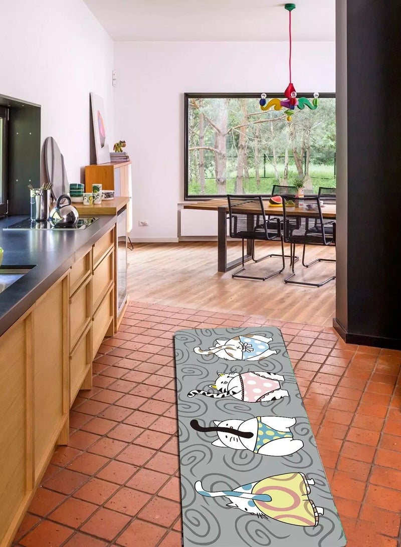 1pc Cartoon Cat Print Kitchen Carpet  - Image 4