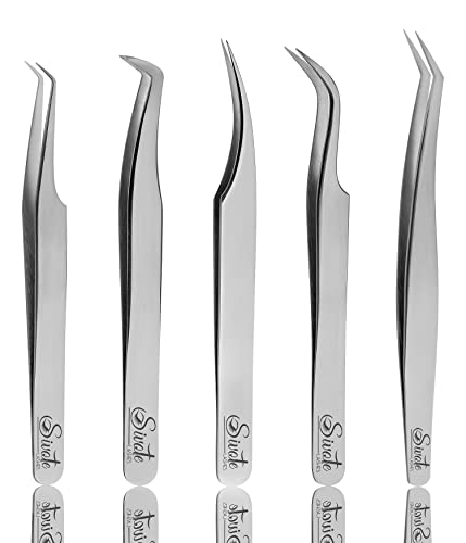 SIVOTE Eyelash Extension Tweezers for Classic Volume Lashes 5Pack Silver