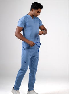 Scrub Comfortable Sky blue Lycra fabric with many pockets is meticulously crafted to retain its color without fading with repeated washing - pzsku/ZC212147658313ED80524Z/45/_/1722347622/7dda6de8-b8a8-435d-9309-5bac329b7cf1