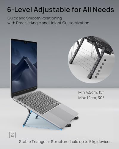 SODI Ultra Compact Foldable Laptop Stand - Portable Laptop Holder for Desk & Travel Use, Ergonomic Aluminum Computer Holder with Adjustable Height for MacBook, Tablet 10-16" (Dark Black, Bi-Fold) - Image 3