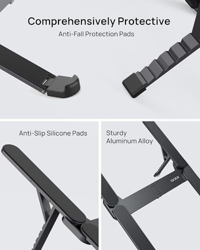 SODI Ultra Compact Foldable Laptop Stand - Portable Laptop Holder for Desk & Travel Use, Ergonomic Aluminum Computer Holder with Adjustable Height for MacBook, Tablet 10-16" (Dark Black, Bi-Fold) - Image 5
