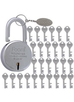 Foora Foora Aligarh Round 65mm Lock Metal Body Double Locking 8 Steel Levers 28 Keys with Keychain Silver Finish HighSecurity Padlock for Doors Gates Shutters Made in India  - Image 1
