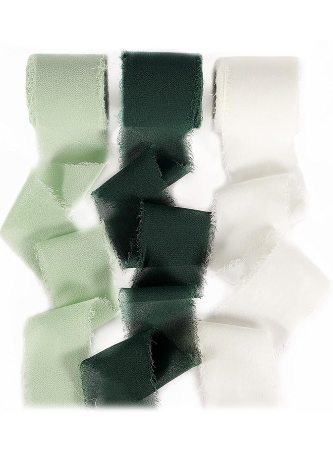 3 Rolls Handmade Fringe Chiffon Silk Ribbon 1 1/2 Inch x 7Yd Cream  Green Ribbons Set for Wedding Invitations Bridal Bouquets Gifts Wrapping DIY Crafts(4cm*5m) - Image 1