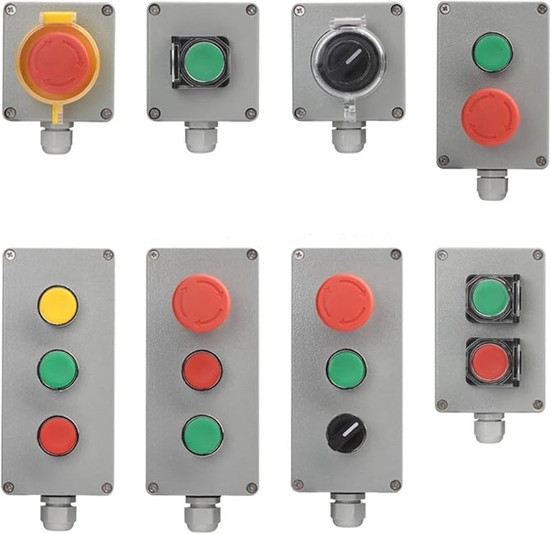 صندوق تحكم زر معدني مصنوع من الألومنيوم المسبوك، مقاوم للماء، مضاد للرش، زر توقف طوارئ، تشغيل، إعادة ضبط، كهربائي، 3 فتحات، 01 - Image 5