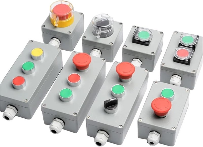 صندوق تحكم زر معدني مصنوع من الألومنيوم المسبوك، مقاوم للماء، مضاد للرش، زر توقف طوارئ، تشغيل، إعادة ضبط، كهربائي، 3 فتحات، 01 - Image 4
