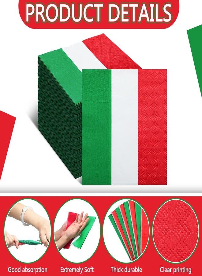 Affrolling 50 Pcs Italian Napkins Bulk Red White Green Luncheon Cocktail Napkins Italy Flag Disposable Paper Tissues Italy Themed Tableware for Christmas Family Italian Party Decor (5 Inches,Flag) - Image 3