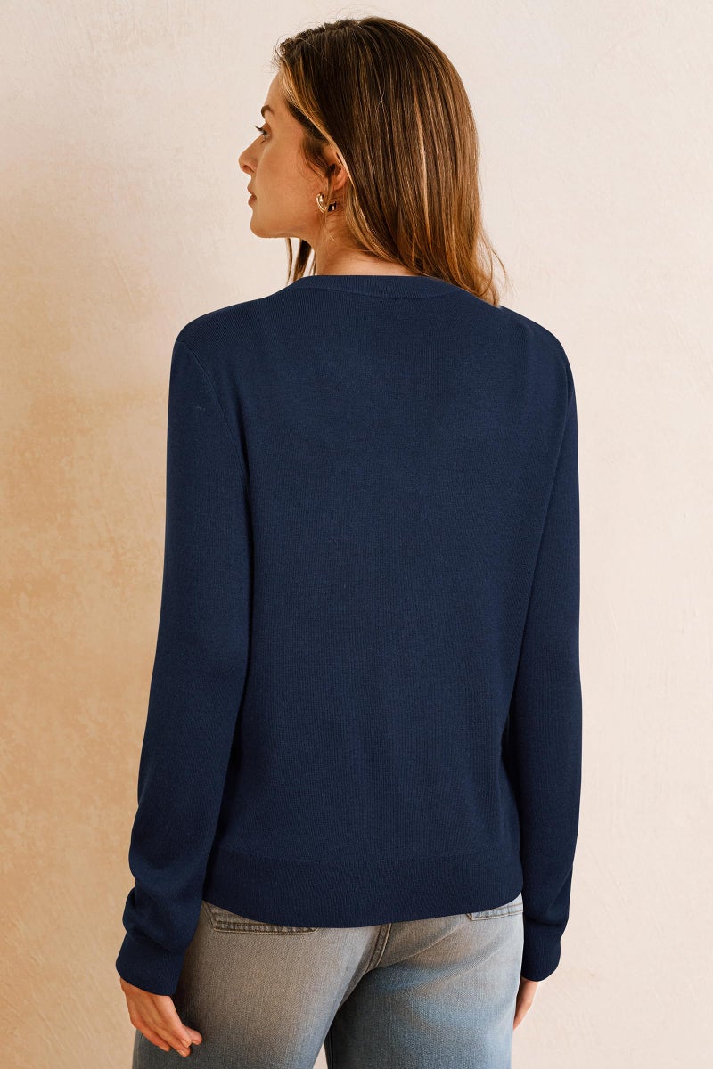 Arach&Cloz Womens Cardigan Sweaters 2026 Soft Layering Essential Knit Long Sleeve Crew Neck Button Down Lightweight Top Fashion Outfits Summer Spring Business Casual Work Navy L - Image 5