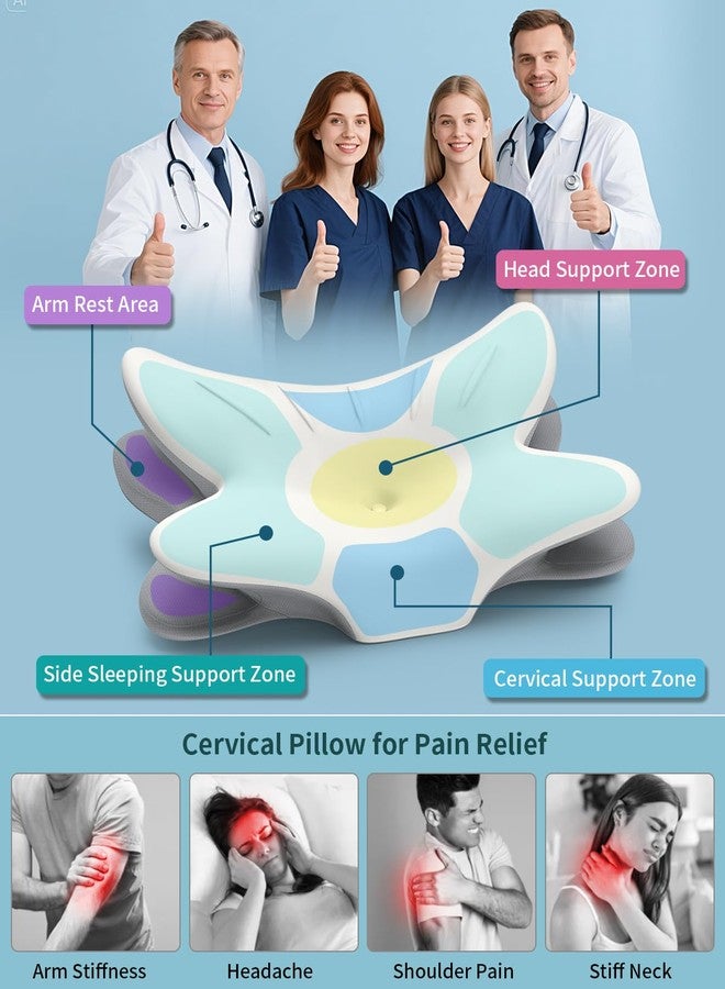 Tujami Cervical Neck Pillow for Pain Relief, Ergonomic Side Sleeper Pillow for Sleeping, Orthopedic Contour Memory Foam Bed Rest Pillows for Sleeping, Cooling Cervical Pillow for Back Stomach Sleepers - Image 2