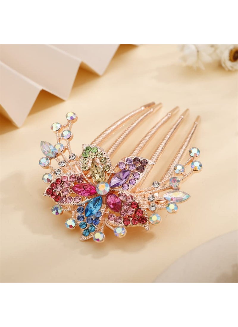 Aimimier - Aimimier Flower Crystal French Hair Comb Luxury Rhinestone Gem Side Combs Long Teeth Hair Pins Styling Hair Accessories for Women GirlsColorful - Image 1