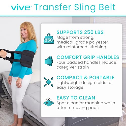 Vive Standard Transfer Sling 315 Inch Gait Belt for Elderly Disabled Patient Lifting Aid for Seniors Injured Bed Wheelchair Transfer for Home Use Black - Image 3