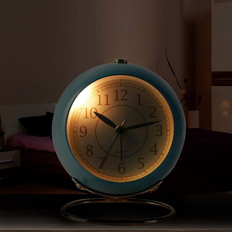 CLEMATIS CLEMATIS Small Table Clocks Classic NonTicking Table Top Alarm Clock with Backlight Battery Operated Desk Clock with HD Glass for Living Room Bedroom Bedside Indoor Decor Blue  - Image 3