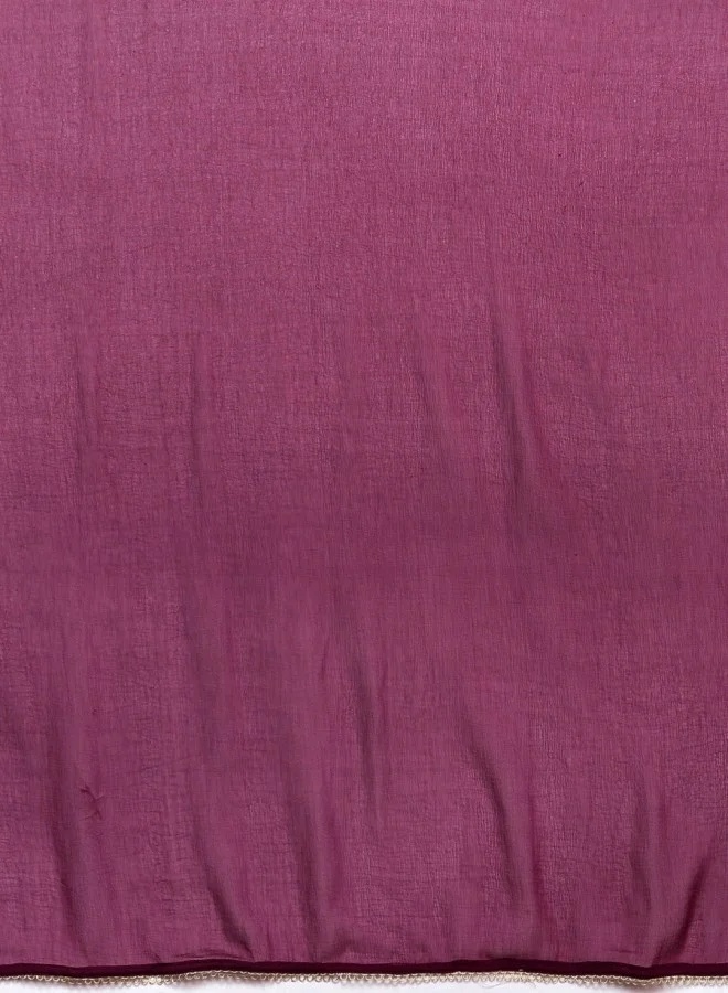 ISHIN Women's Mauve 100% Cotton Printed A-Line Kurta Set