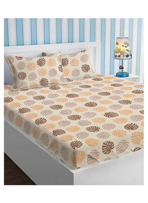 Premium Glace Cotton King Fitted Bedsheet Set  with 2 Pillow Covers 183x198 +25  Cms