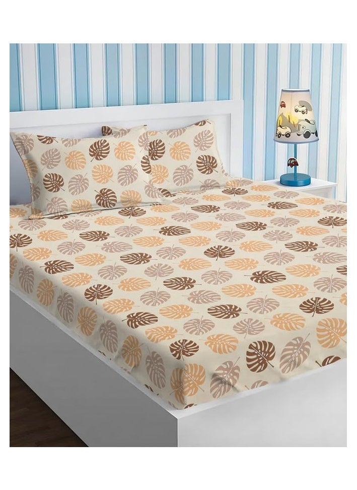 BSB HOME - Premium Glace Cotton King Fitted Bedsheet Set  with 2 Pillow Covers 183x198 +25  Cms - Image 1
