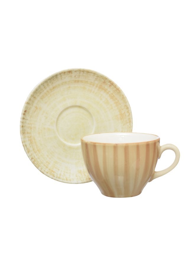 Kutahya Coffee Cup 100 ML & Saucer 12 CM Cinnamon Decorated - Image 1