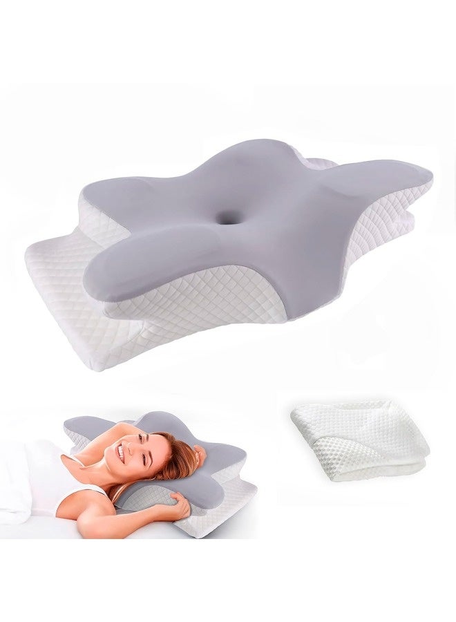 إليش وسادة عنق لتخفيف آلام الكتف والرقبة، وسادة رقبة من إسفنج الذاكرة، وسادة دعم رقبة مريحة للعظام للنوم على الجانب الخلفي والمعدة (شكل فراشة) - Image 1