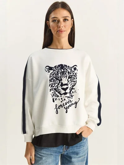 Bianco Lucci LUCCI Crew Neck Printed Sweatshirt