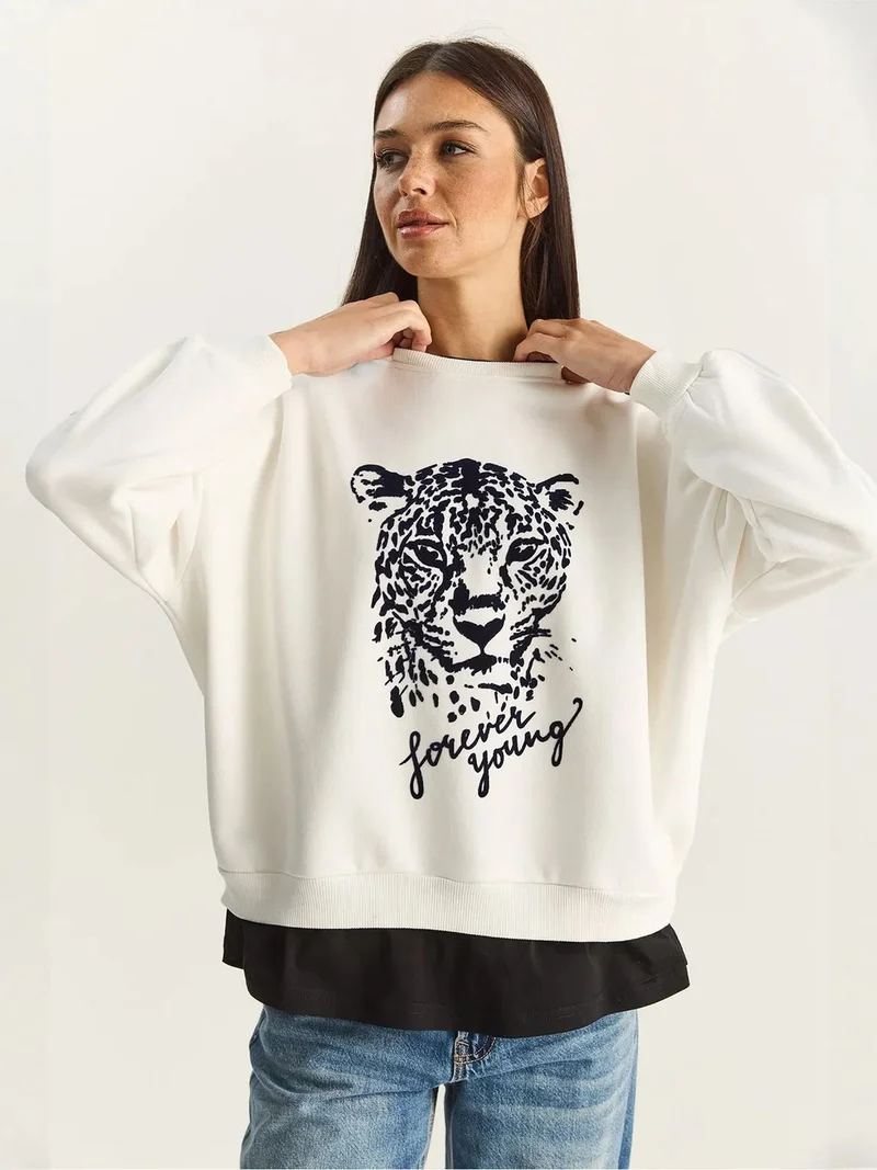 Bianco Lucci LUCCI Crew Neck Printed Sweatshirt