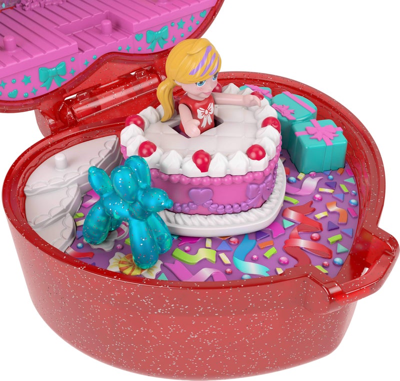 Polly Pocket Mattel 80th Anniversary Compact Playset, Jewelry Box with Doll, Balloon Pet, and Wearable Ring, Ring Box with Celebration Theme - Image 3