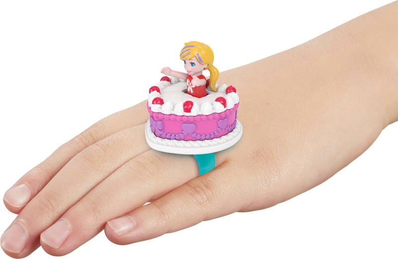 Polly Pocket Mattel 80th Anniversary Compact Playset, Jewelry Box with Doll, Balloon Pet, and Wearable Ring, Ring Box with Celebration Theme - Image 4