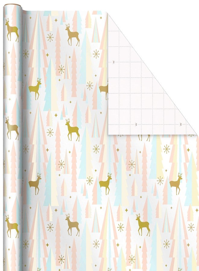 Hallmark Pink Christmas Wrapping Paper with Cut Lines on Reverse (3 Rolls: 120 sq. ft. ttl) Pink, Mint, Gold, Reindeer, Christmas Trees, Snowflakes - Image 3
