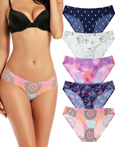voenxe Women Bikini Underwear,Seamless Breathable Ladies Panties,No Show Comfortable Briefs Undies for Women,Hipster,5-Pack - Image 1
