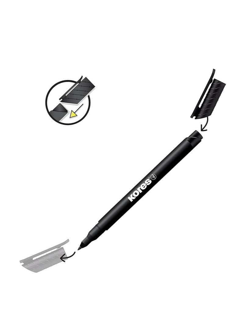 Kores Permanent Marker Fine Fibre Tip, Black Color, Pack of 12  - Image 3