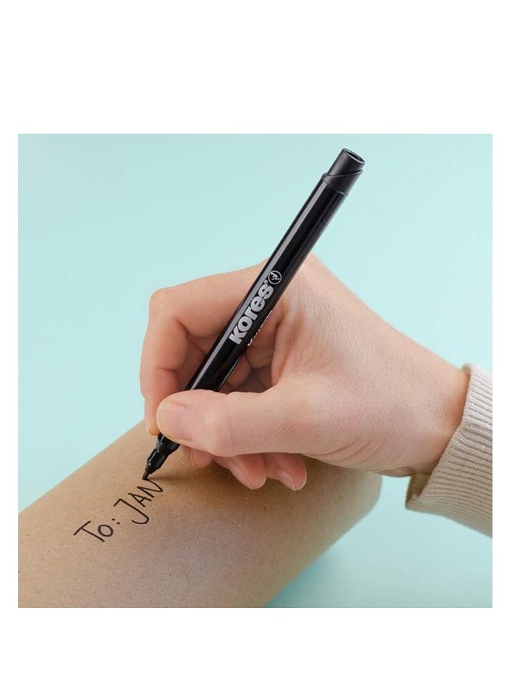 Kores Permanent Marker Fine Fibre Tip, Black Color, Pack of 12  - Image 4