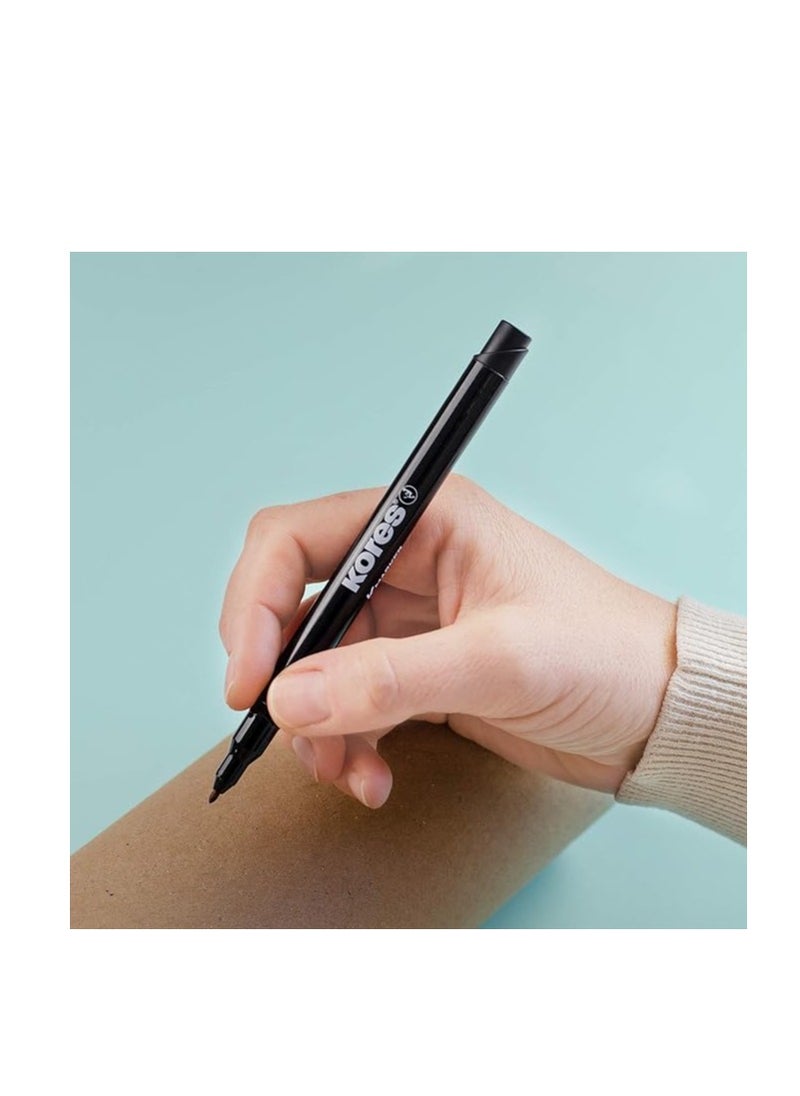 Kores Permanent Marker Fine Fibre Tip, Black Color, Pack of 12  - Image 5