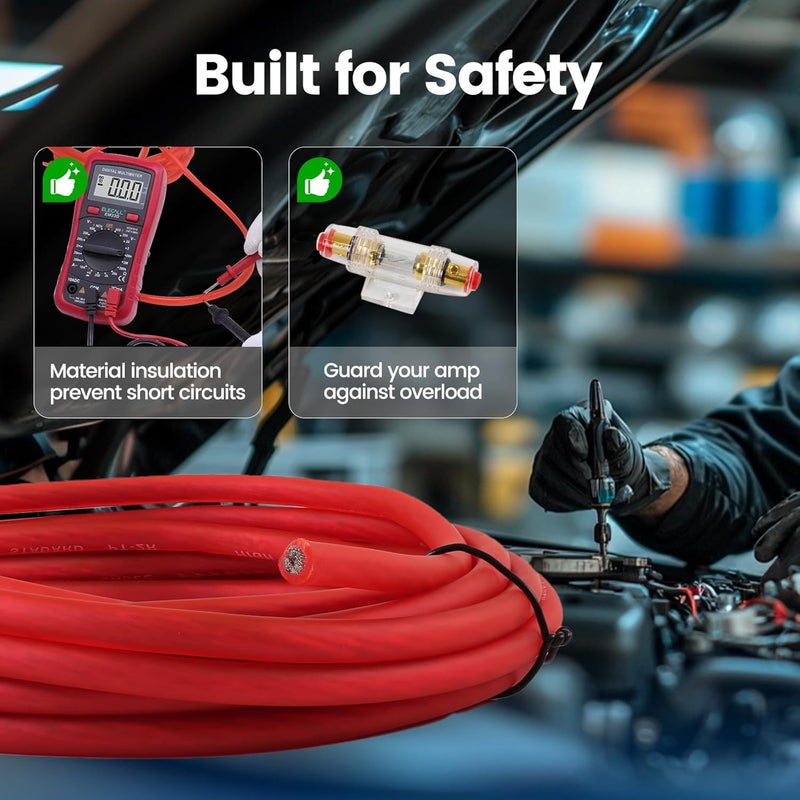 Muzata 8 Gauge Complete Car Amplifier Installation Wiring Kit Subwoofer Amp Install Kit with Power and Ground Cables Speaker Wire Terminals Subwoofer Speaker Audio System M083 - Image 3