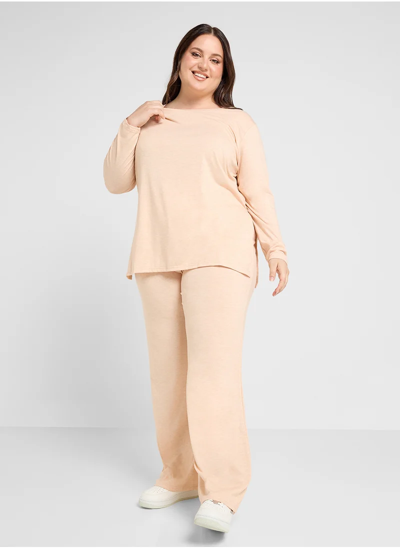 جينجر بلس Ribbed Relaxed Top & Pant Lounge Set