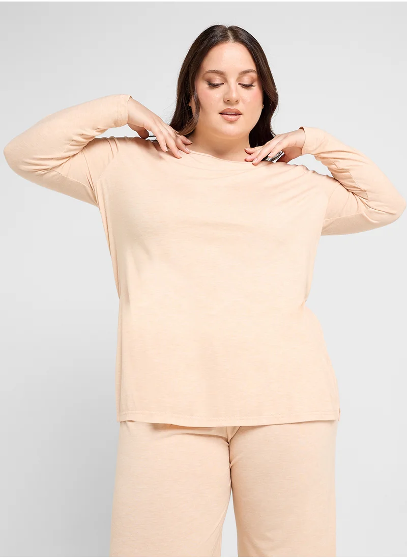 جينجر بلس Ribbed Relaxed Top & Pant Lounge Set