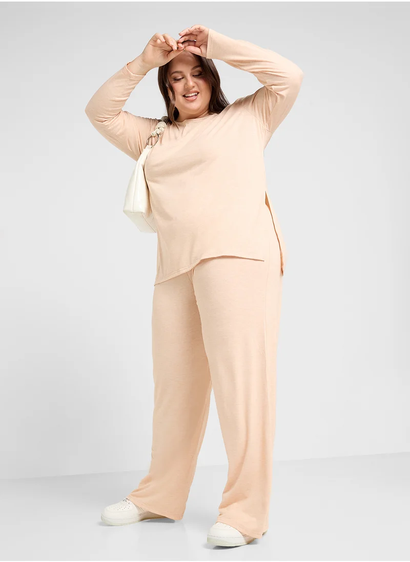 جينجر بلس Ribbed Relaxed Top & Pant Lounge Set
