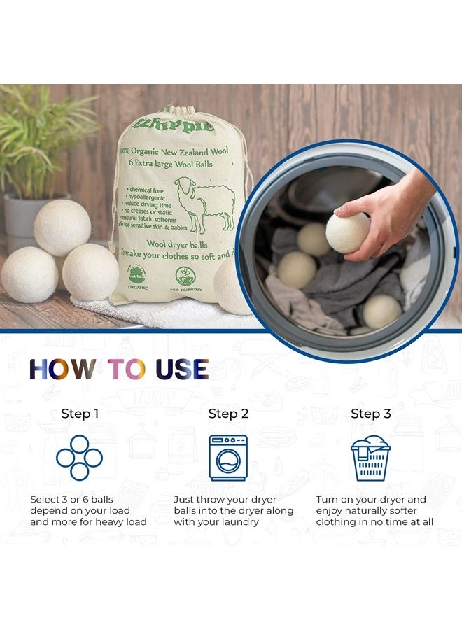 Ezhippie Quality Wool Dryer Balls - 6 XL Pack - 1000+ Loads - Pure Organic Wool - Reusable Natural Fabric Softener Perfect with Essential Oils, Reduce Clothing Static and Wrinkles  - Image 3