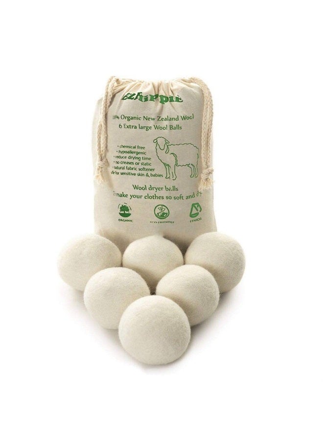 Ezhippie Quality Wool Dryer Balls - 6 XL Pack - 1000+ Loads - Pure Organic Wool - Reusable Natural Fabric Softener Perfect with Essential Oils, Reduce Clothing Static and Wrinkles  - Image 1