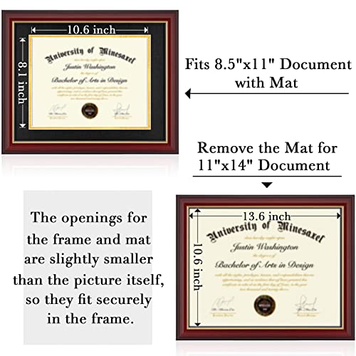 Minesaxel 11x14 Diploma Frame with 8.5 x 11 Opening Black Mat, Display 8.5x11 Degree Certificate Document, Wall Mount or Tabletop Display(Cherry Red) - Image 3
