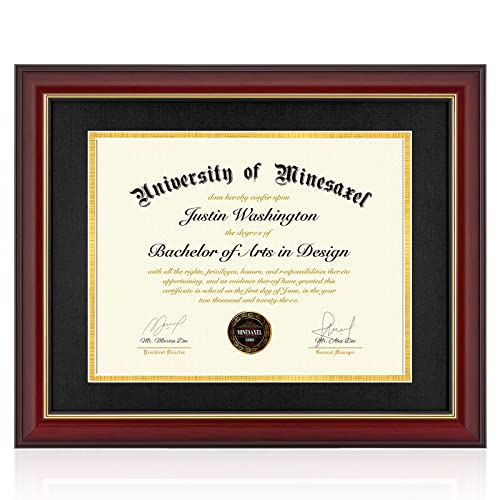 Minesaxel 11x14 Diploma Frame with 8.5 x 11 Opening Black Mat, Display 8.5x11 Degree Certificate Document, Wall Mount or Tabletop Display(Cherry Red) - Image 1