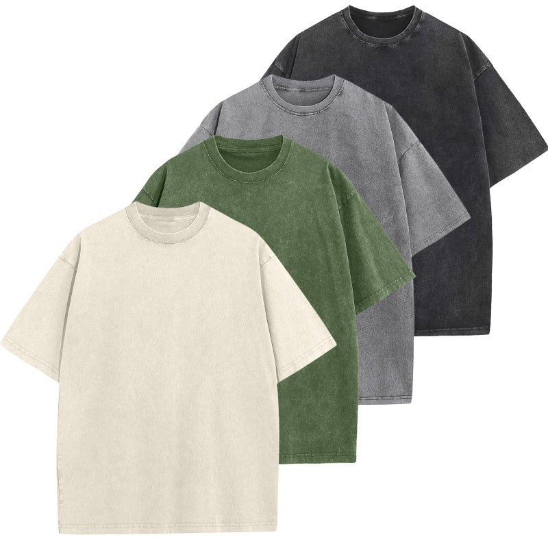 SnowElve 4 Pack Men's Oversized Cotton T-Shirts Loose Fit Vintage Tee Short Sleeve Casual Tshirts Solid Tops(BKGYBGAG,XL) - Image 1