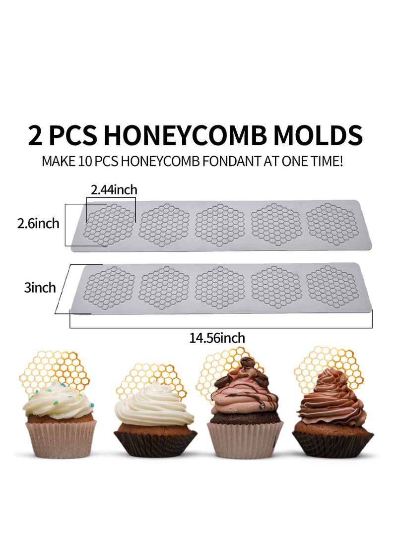 EXCEFORE Honeycomb Molds Silicone, 2 PCS Fondant Molds with Hollow 3D Beehive Candy Lace Silicone Molds for Baking, Polymer Clay, Sugar Craft Dessert Cupcake Cake Decorating - Image 2