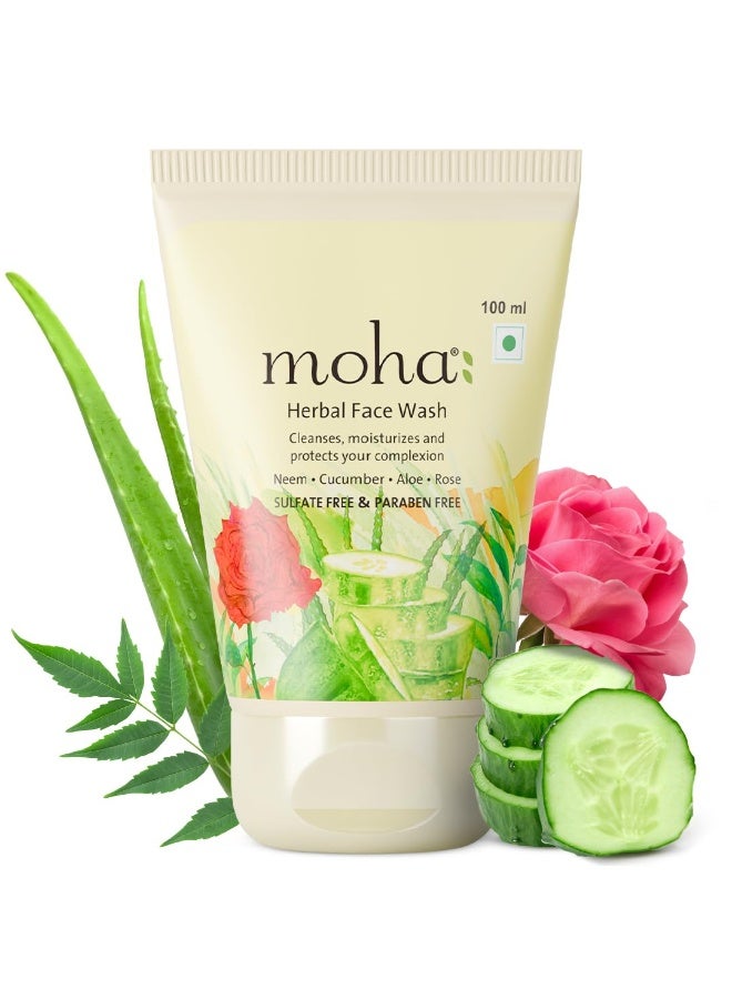 Moha: Herbal Face Wash with Neem, Rose, Cucumber & Aloe Vera for Clean, Glowing & Ideal Face Wash for Women & Men - 100 Ml (Pack of 1) - Image 1