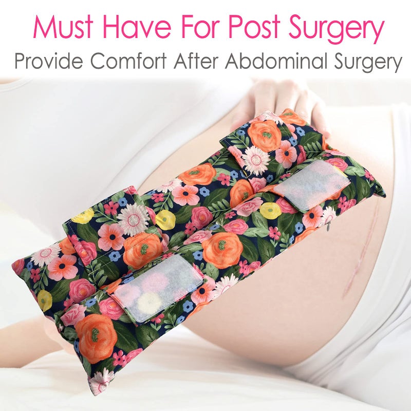D. Cozy Hysterectomy Pillow Abdominal Surgery Seatbelt Pillows With Pocket Myomectomy Comfort Cushion For Belly Incision Tummy Tuck C-Section Recovery Gifts Women Patients (Cute Flower) - Image 4