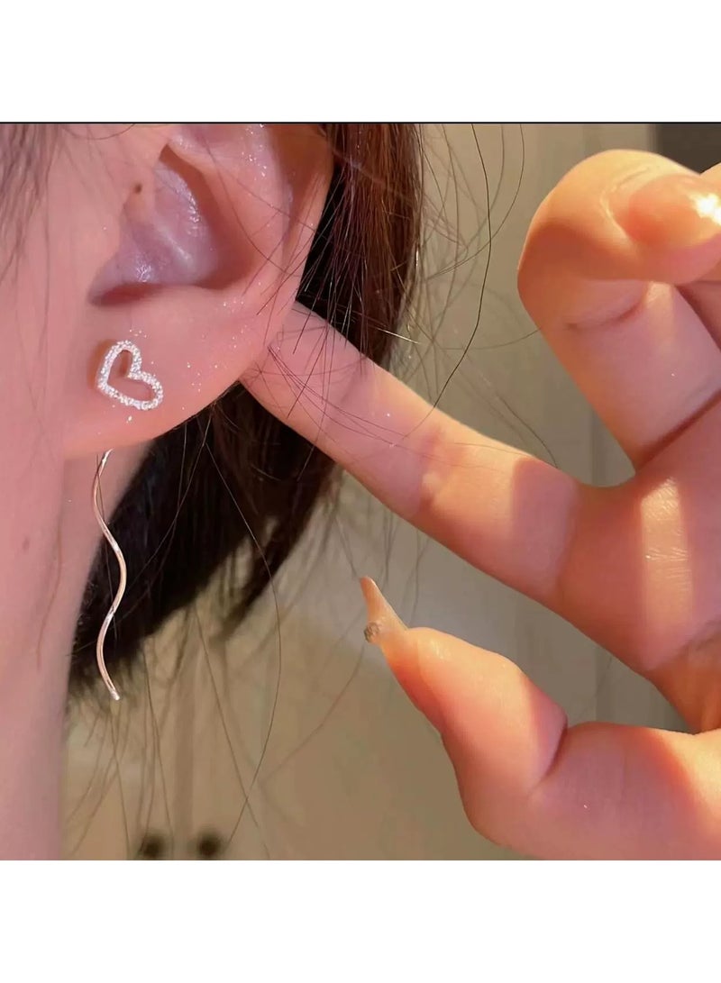 Goolsky Korean Style Long Hollow Heart Wave Threader Earrings – Ethereal Minimalist Elegance, Delicate Statement Jewelry - Image 1