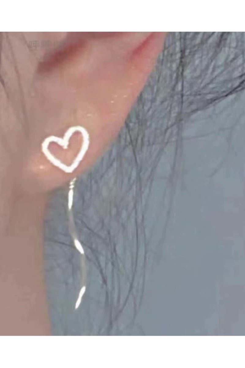 Goolsky Korean Style Long Hollow Heart Wave Threader Earrings – Ethereal Minimalist Elegance, Delicate Statement Jewelry - Image 2