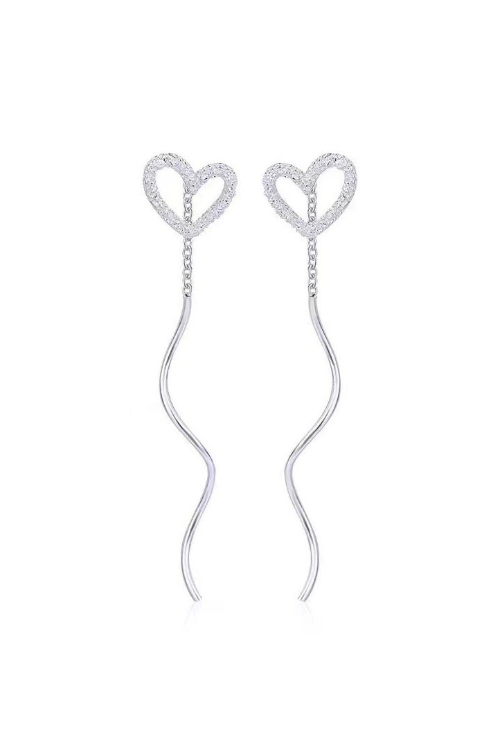 Goolsky Korean Style Long Hollow Heart Wave Threader Earrings – Ethereal Minimalist Elegance, Delicate Statement Jewelry - Image 3