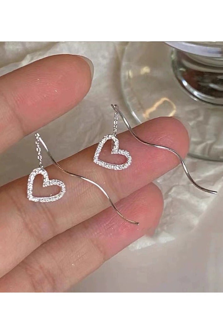 Goolsky Korean Style Long Hollow Heart Wave Threader Earrings – Ethereal Minimalist Elegance, Delicate Statement Jewelry - Image 4