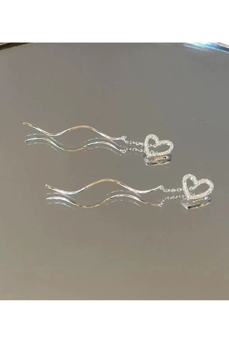 Goolsky Korean Style Long Hollow Heart Wave Threader Earrings – Ethereal Minimalist Elegance, Delicate Statement Jewelry - Image 5