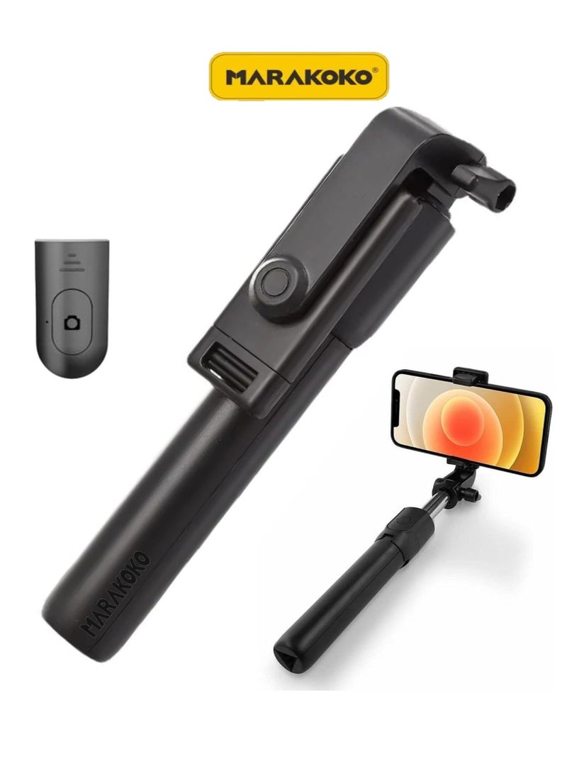 Marakoko Marakoko 2-in-1 Phone Tripod Stand and Selfie Stick – Compact and Lightweight Design with 360° Rotation, 220° Adjustable Angle, and Built-in Bluetooth Remote for Easy Photography and Video Shooting  - Image 1