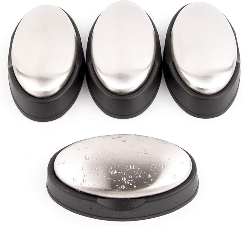 WXJ13 4 Pack Stainless Steel Soap Bar Deodorant Eliminating Smells Like Onion, Garlic or Fish and Holder Dishes for Kitchen