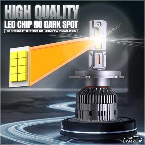 Carzex Crystal Eye H4 Car Led Headlight Bulbs, 150W 12,000 Lumens Super Bright Automotive LED Headlight Conversion 6500K Cool White Color (75+75 Watts, Set of 2 Pcs, X4 Series) (1 Yr Warranty) - Image 3