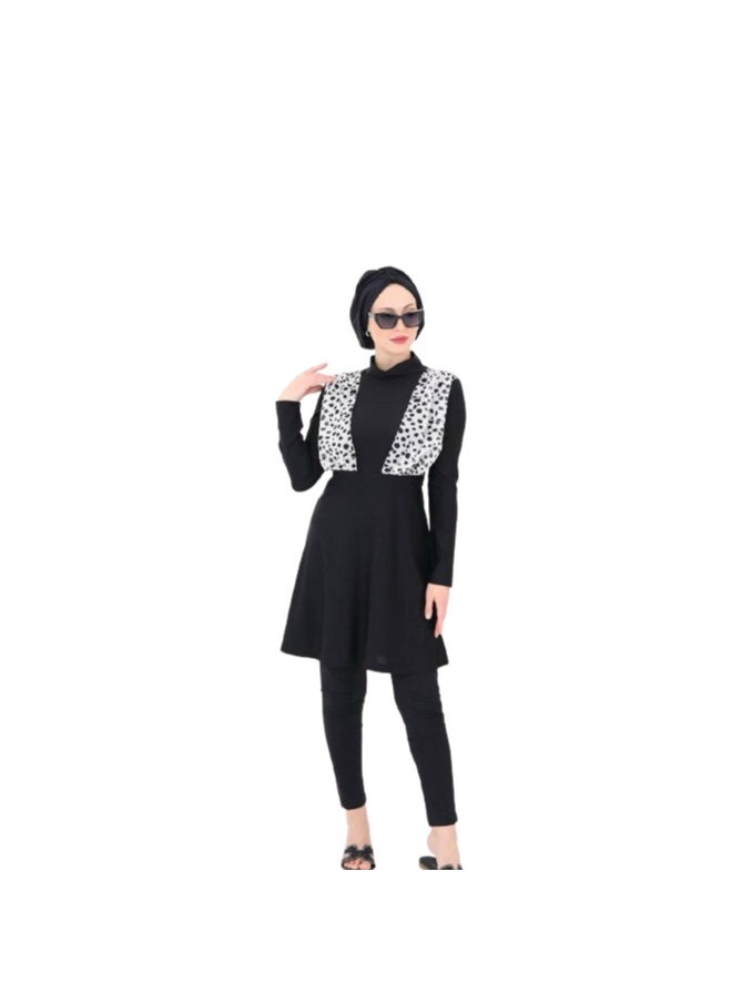 ماركة غير محددة مايوه شرعي حريمي 4 قطع لونه اسود فى  احمر  - Image 2